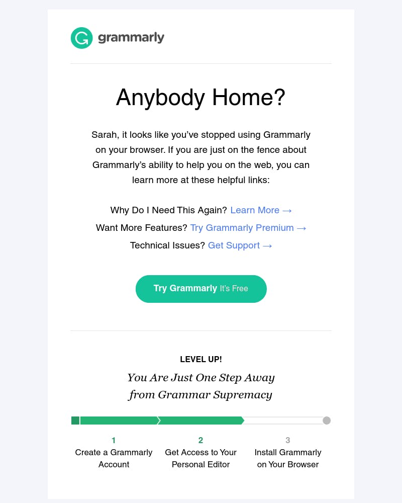 Grammarly user onboarding email example